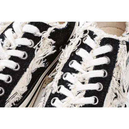 Picture of XVESSEL GOP LOW CANVAS VULCANIZED SNEAKERS "BLACK, BEIGE AND WHITE TASSEL" F19X001